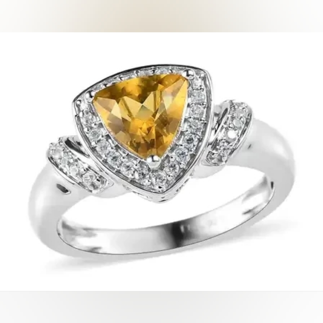 Brazilian Helidor Trillant And White Zircon Ring In Platinum O/Sterling Silver